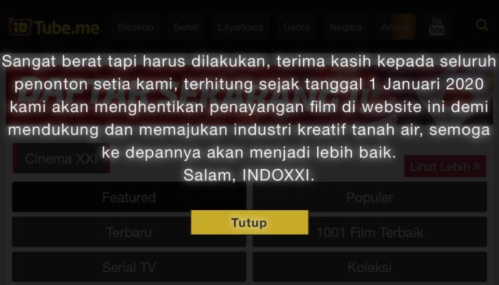 Duh, IndoXXI Tutup 1 Januari 2020