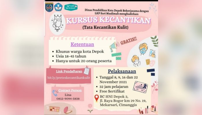 Catat Tanggalnya! Disdik Depok Buka Kursus Tata Kecantikan Kulit