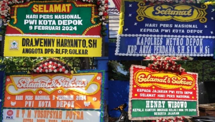 Karangan Bunga Selamat HPN 2024 Berjejer di Kantor PWI Depok, Salah Satunya dari Anggota DPR RI Wenny Haryanto